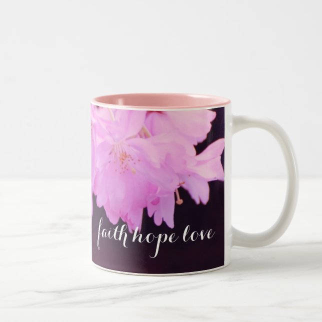 Tro Hopp Kärlek Monogram Namn Rosa Körsbärsblomma Två-Tonad Mugg (Höger)