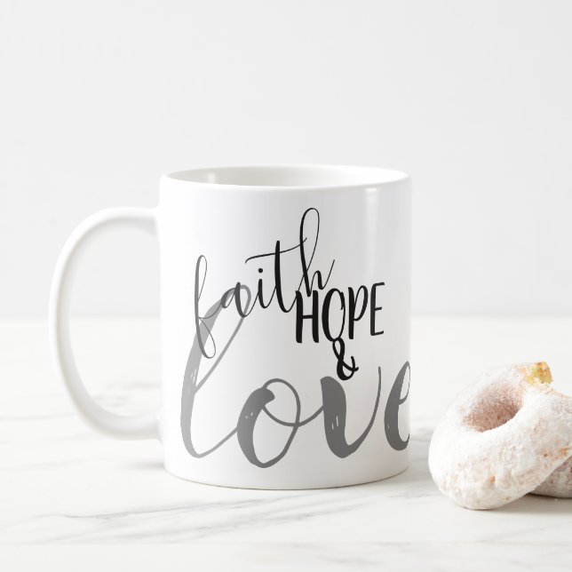 Tro, Hopp & Kärlek | Svart Och Grå Tro Geschenk Kaffemugg (Med munk)