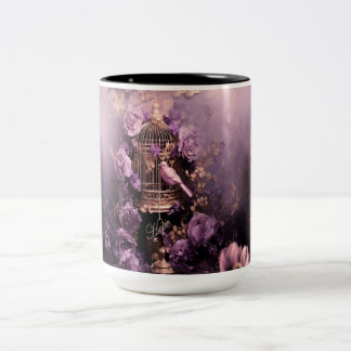Tro Hopp Kärlek, Vintage Fågel & Blommig Två-Tonad Mugg