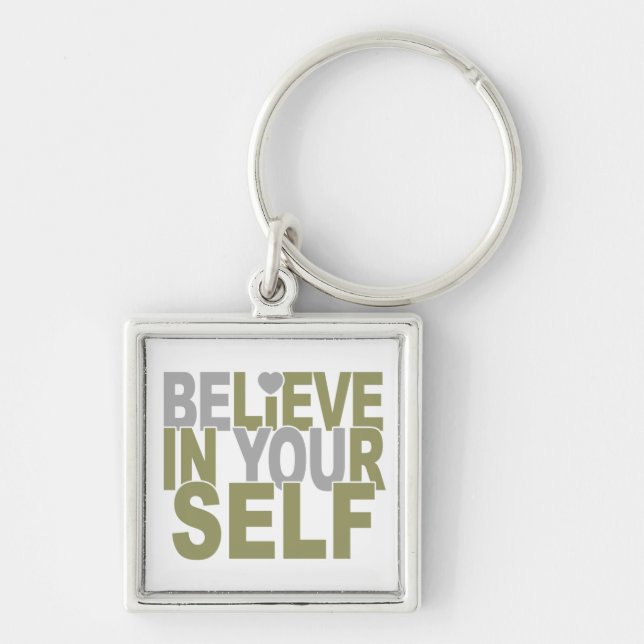 TRO I DIG nyckelringen Fyrkantig Silverfärgad Nyckelring (Framsidan)