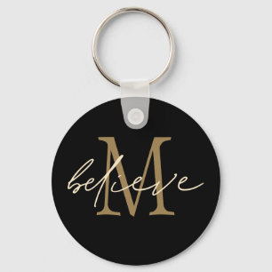Tro inspirationerande Guld Black Monogram Initial Nyckelring