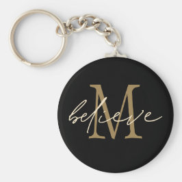 Tro inspirationerande Guld Black Monogram Initial Nyckelring