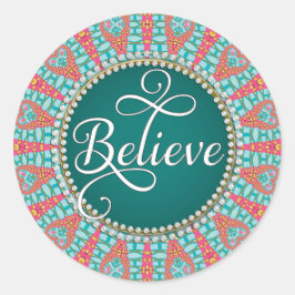 Tro: Inspire: Aqua Teal Coral Mandala Circle Runt Klistermärke