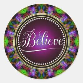 Tro: Inspire: Grönt Lila Mandala Circle Runt Klistermärke