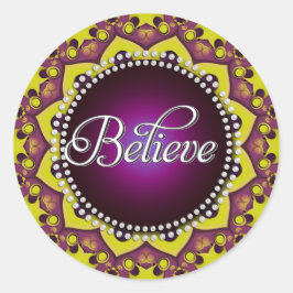 Tro: Inspire: Lila Gult Mandala Circle Runt Klistermärke