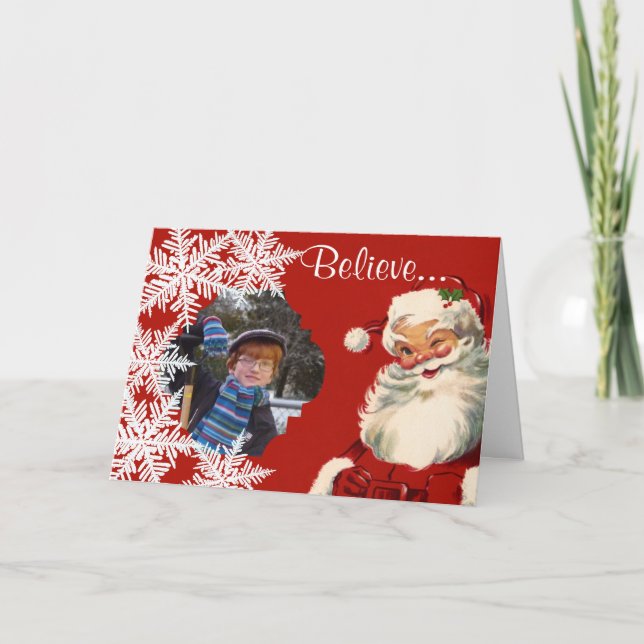 "Tro" Jolly Vintage Santa Photo Insert Helgkort (Framsida)