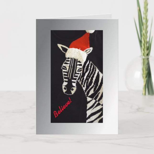 Tro! Jul Zebra med Red Santa Hat Helgkort (Framsida)