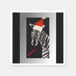 Tro! Jul Zebra med Red Santa Hat Pappersservett