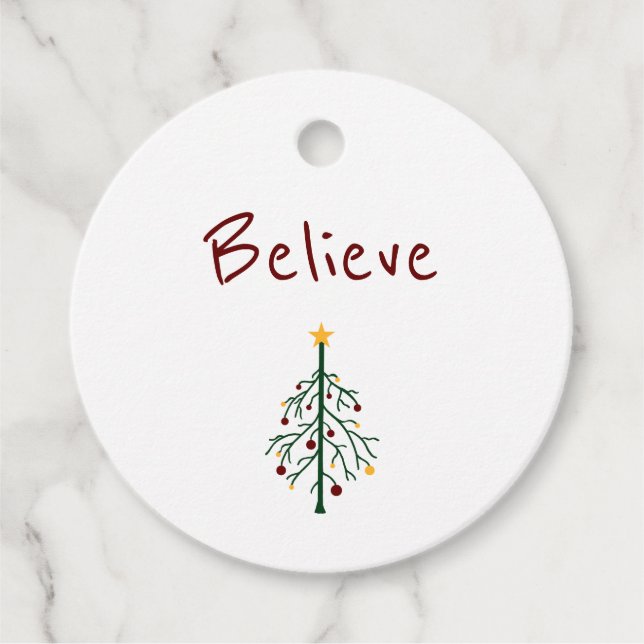 Tro Julgran Red Grönt enkel Gåvor Etiketter (Framsida)