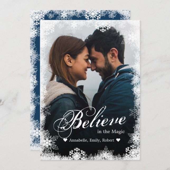 Tro julkort Modern Snöbladig Helgdag Photo Inbjudningar (Fram/baksida)