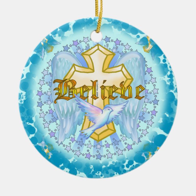 Tro Kristall Guldkors Ornament (Framsidan)