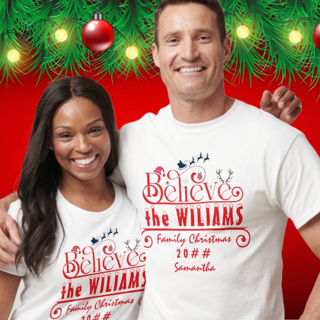 Tro matchande Personlig för familjejul T Shirt (Believe Matching Family Christmas Personalized T-Shirt Family Photo Shoot Matching Graphic Tees)