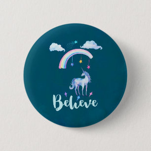 Tro med en vattenfärgad Unicorn under ett regnbåge Knapp