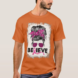 Tro Messy Bun Breast Cancer Awareness Rosa Rib T Shirt