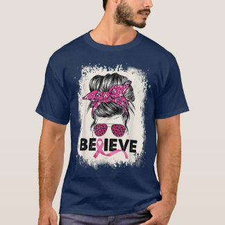 Tro Messy Bun Breast Cancer Awareness Rosa Rib T Shirt