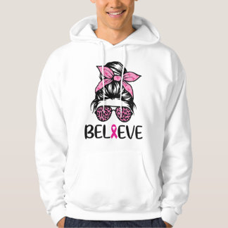 Tro Messy Bun Leopard Band Bröstcancer Awa Hoodie
