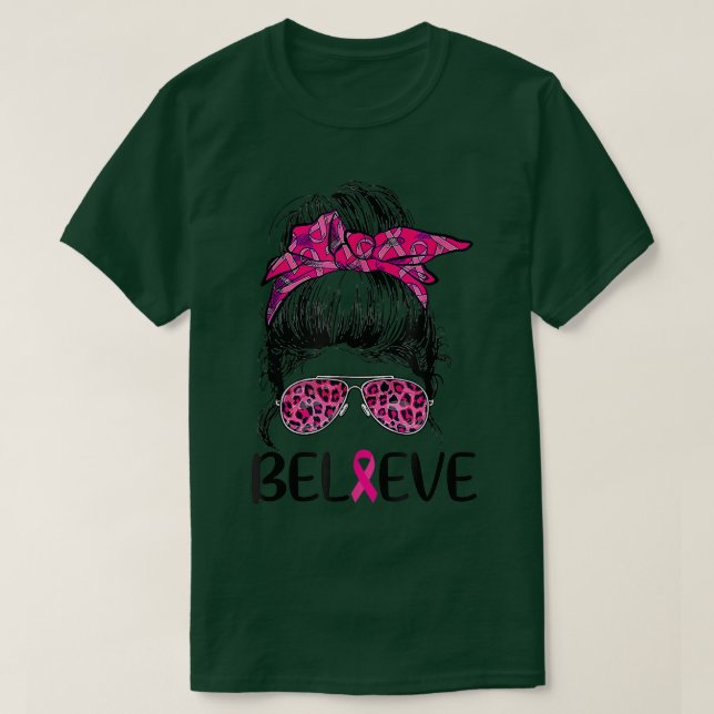 Tro Messy Bun Leopard Breast Cancer Awareness T Shirt (Design framsida)