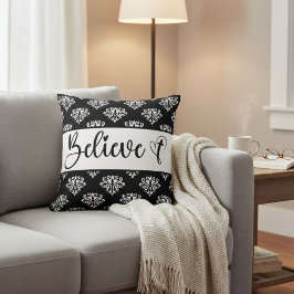 Tro Modern Script Black White Damask Christian Kudde