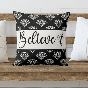 Tro Modern Script Black White Damask Christian Kudde