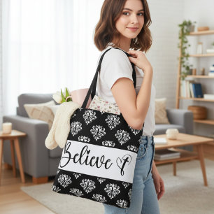 Tro Modern Script Black White Damask Christian Tygkasse