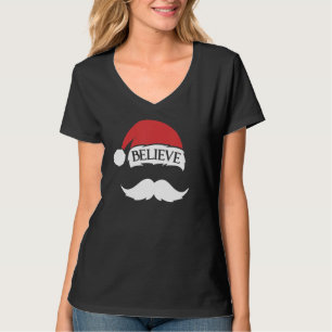 Tro Mustache Santa Hat Cap-familjens julfest T Shirt