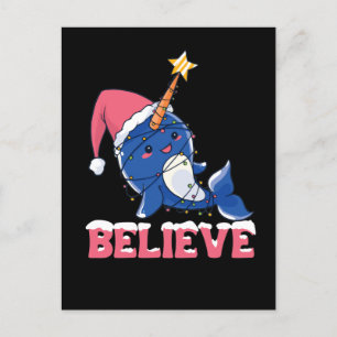 Tro Narwhval jul Snö Fairy Ljus Helg Vykort
