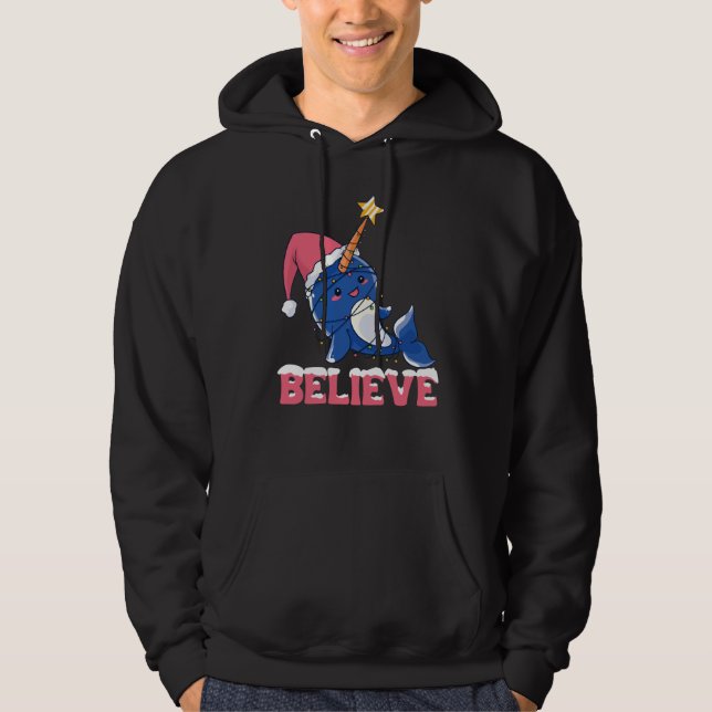 Tro Narwhval jul Snö Fairy Ljus Hoodie (Framsida)