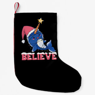 Tro Narwhval jul Snö Fairy Ljus Liten Julstrumpa