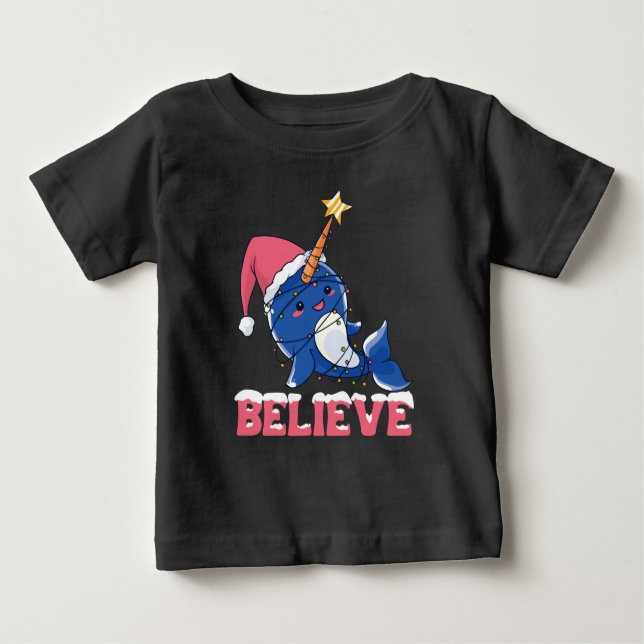 Tro Narwhval jul Snö Fairy Ljus T Shirt (Framsida)