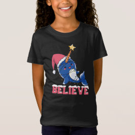 Tro Narwhval jul Snö Fairy Ljus T Shirt