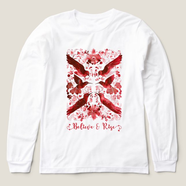 Tro och Stiga upp - inspirationslödd Linocut Bird T Shirt (Design framsida)