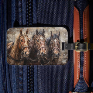 Tro of Horses Painting Luggage Tag Bagagebricka