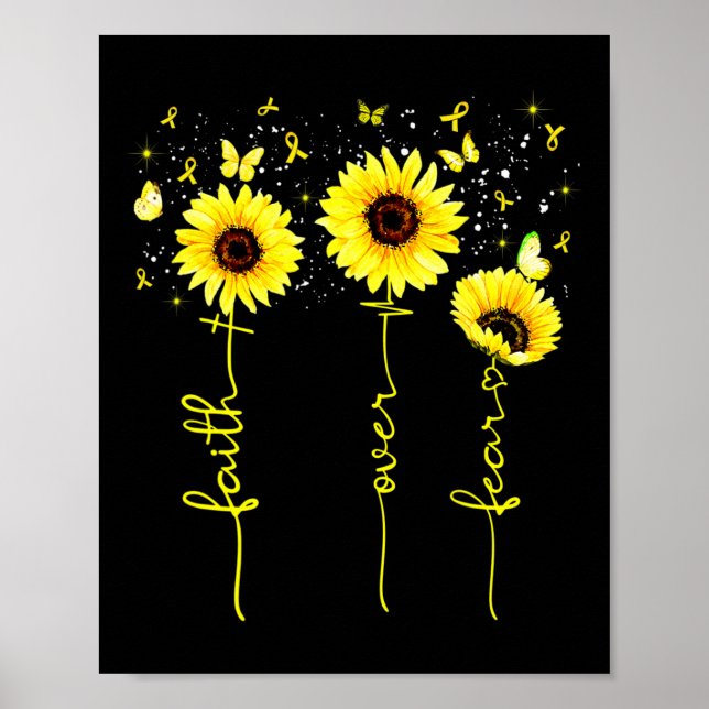 Tro över rädsla Barncancer Medvetenhet Solros Poster (Framsidan)