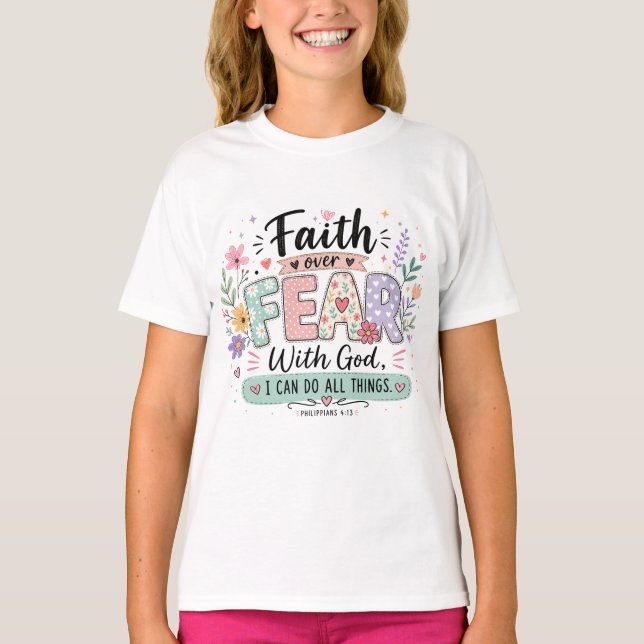 Tro över rädsla Filippianska 4:13 Barn T-shirt (Framsida)