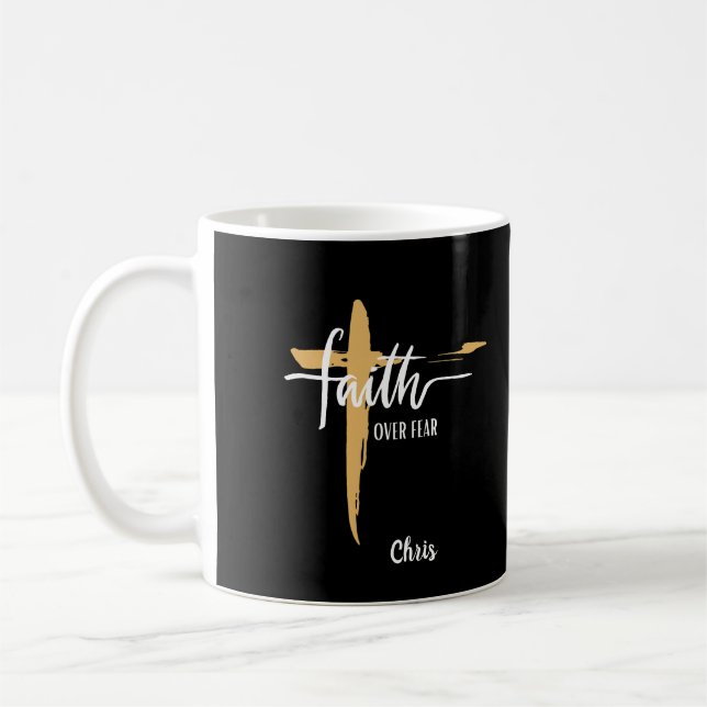 Tro över rädsla Guld Kors Kaffemugg (Vänster)