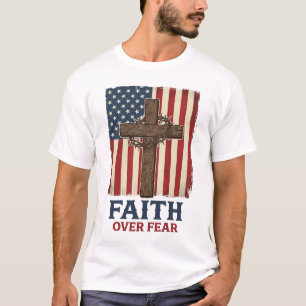 Tro över rädsla Patriotiskt kors Vintage Vector De T Shirt