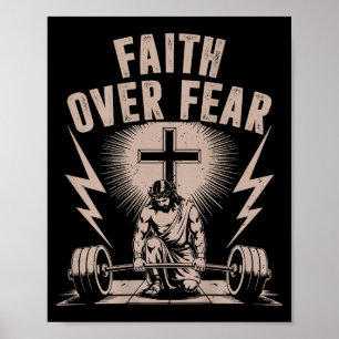 Tro över rädsla Rollig kristen träning Gym Jesus Poster