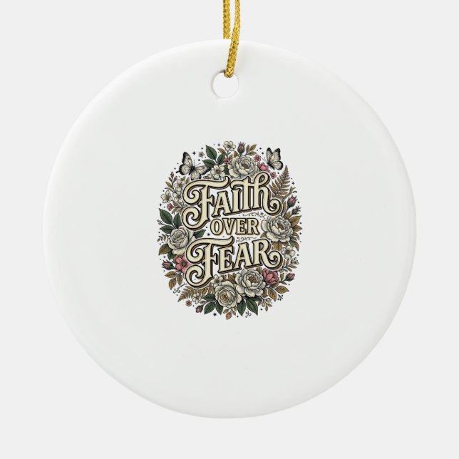 Tro över rädsla Vintage blommig fjäril Julgransprydnad Keramik (Framsidan)