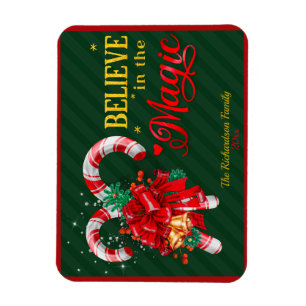 Tro på den magiska röda grönten candy cane helgdag magnet