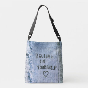 Tro på dig själv Blue Denim Motivering Axelväska