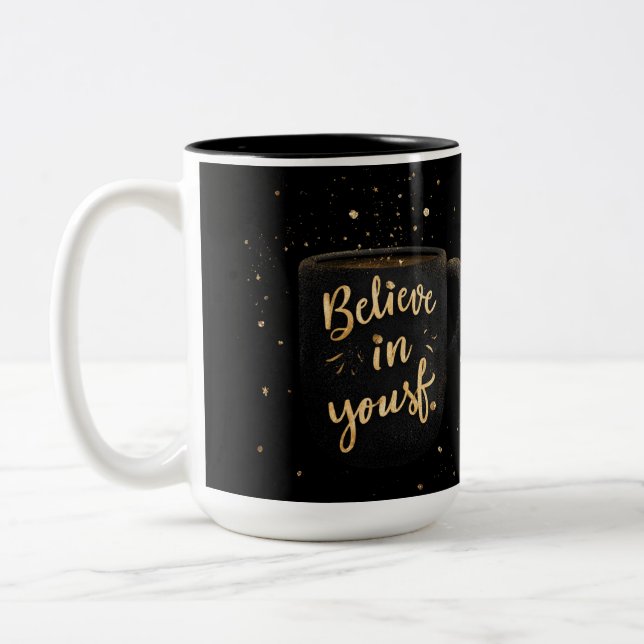 "Tro på dig själv" Guld glitter kaffekopp  (Vänster)