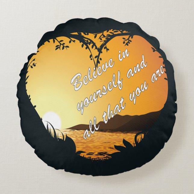 Tro på dig själv - inspirerande hjärta rund kudde (Framsidan)