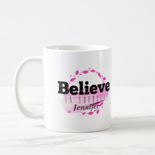 Tro på dig själv Rosa akvarellmotiv Kaffemugg (Vänster)