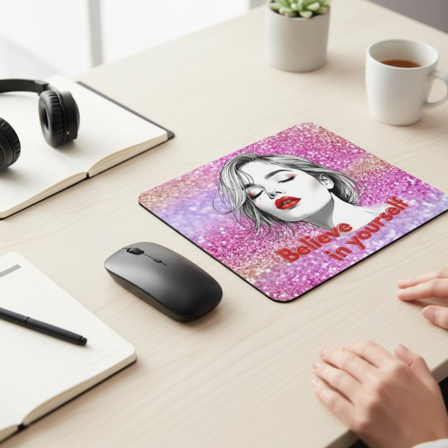 Tro på dig själv rosa glitter Inspirerande Musmatta (Skapare uppladdad)