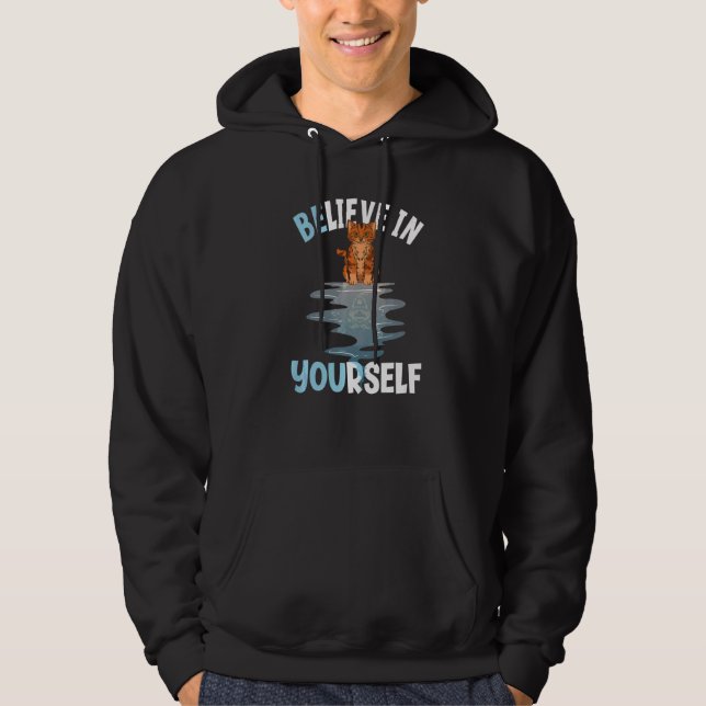 Tro På Dig Själv Söt Orange Katt Tiger Reflektion Hoodie (Framsida)