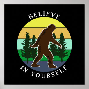 Tro på dig själv   Vintage Sunset Bigfoot Poster