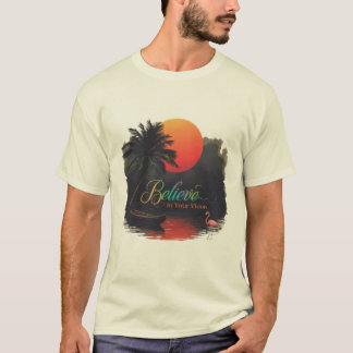 Tro på din vision: Silhuett av tropisk solnedgång T Shirt