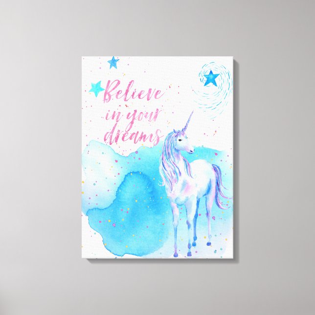Tro på dina drömmar Unicorn Canvastryck (Framsida)