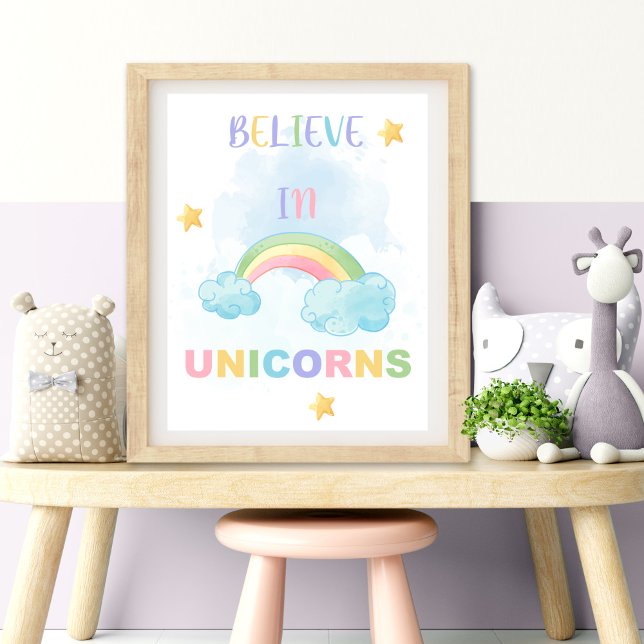 Tro PÅ Enhörning Barnkammare Väggkonst Fototryck (BELIEVE IN UNICORN Nursery Wall Art)