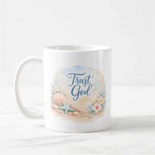 "Tro på Gud" Kustnära strand akvarell kristen Kaffemugg